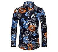 Herren Blumen Bedruckt Langarm Button Down Party Lässige ausgefallene Herren Lässige Blumen Funky Hemden 3D bedrucktes Blumenhemd Lässiges Button Down Langarm Blumen bedrucktes Hemd 100% Baumwolle