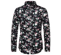 Herren Blumendruck Langarm Button Down Party Casual Fancy Shirts Nachtclubhemd Herren Blumendruck Hemd Langarm Casual Button Down mit bunten Blumenmustern Shirts 100% Baumwolle
