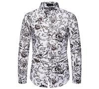 Herren Blumendruck Langarm Button Down Party Casual Fancy Shirts Nachtclubhemd Herren Blumendruck Hemd Langarm Casual Button Down mit bunten Blumenmustern Shirts 100% Baumwolle