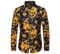 Herren Blumendruck Langarm Button Down Party Casual Fancy Shirts Nachtclubhemd Herren Blumendruck Hemd Langarm Casual Button Down mit bunten Blumenmustern Shirts 100% Baumwolle