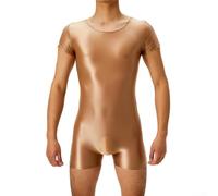 Herren Body Kurzarm Gymnastikanzug mit Öl Glanz und super elastischen Strumpfhosen für Freizeit- und Saisonkleidung (M Kaffee)