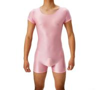 Herren-Body mit kurzen Ärmeln und ölglänzendem Glanz mit super elastischen Strumpfhosen für mehrere Anwendungen (L Pink)