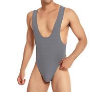 Herren Bodysuit Leotard Wrestling Singlet Unterwäsche Slip Active Jockstrap Jumpsuit Bodywear, GRAU, Large