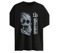 Herren Bohse Onkelz Grafik T-Shirt - Gothic Totenkopf & Biker Design mit deutschem Bandlogo Druck, schweres 100% Baumwolle Kurzarm Rundhals lässiges S