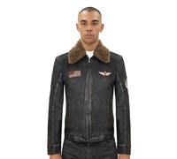 Herren-Bomberjacke aus schwarzem Vintage-Leder mit Abzeichen - Tunis L
