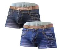 Herren-Boxershorts - 2 Stück Herren-Unterwäsche, Denim, 3D-Druck, Sexy Boxer, Jeans-Stil, Shorts, Boxer, Herren, Cowboy, U-Konvexer Beutel, Baumwolle, Unterhose, Höschen, Set B, L