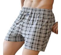Herren-Boxershorts aus Baumwolle, lockere Passform, weites Bein, karierte Unterwäsche, bequem, lässig, für Zuhause, Nachtwäsche, Unterhose für tägliches Entspannen und Faulenzen in den Größen M bis