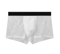 Herren Boxershorts aus Eis-Seide Netz Spitze Atmungsaktiv Durchsichtig Mit U-Konvex Beutel Elastische Unterwäsche Trunks für Sport und Schlaf Schwarz L(L White)