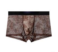 Herren Boxershorts aus Eis-Seide Netz Spitze Atmungsaktiv Durchsichtig Mit U-Konvex Beutel Elastische Unterwäsche Trunks für Sport und Schlaf Schwarz L(XL Coffee)