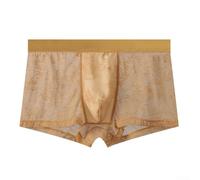 Herren Boxershorts aus Eis-Seide Netz Spitze Atmungsaktiv Durchsichtig Mit U-Konvex Beutel Elastische Unterwäsche Trunks für Sport und Schlaf Schwarz L(L Yellow)