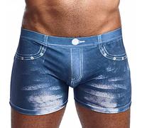 Herren Briefs Heißer Nylon-Stretch-Denim 3D-Druck Männer Gezeiten männlichen Boxershorts (Blue, XXL)