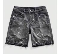 Herren Buchstaben Strass Dekor Tasche Lässige Loose Denim-Shorts