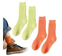 Herren Bunte Socken Mut Stricken Slouchy Kleid Socken für Männer und Teen Jungen, Bequeme und Atmungsaktive Tägliche Mode Stapelbare Crew Socken für Sport Arbeit Casual Gym 2 Paare (Orange und Grün)
