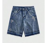 Herren bunte Strass-Dekor Loose Lässig Denim-Shorts