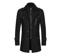 Herren Business Wollmantel Mode Kurzmantel Wintermantel mit Stehkragen Verdickung Kurze Jacke Herrenmantel Gesteppt Mantel Single Breasted Elegant Trenchcoat Jacke für Business Freizeit,Schwarz