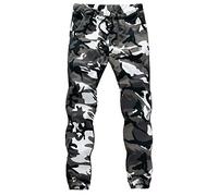 Herren Camo Hose Camouflage Armee Arbeitshose Camo Combat Training Hose Stretch Fit Outdoor Arbeitskleidung Cargo Hose Straight Leg Sporthose Elastische Taille Kordelzug Pants XXXXXL, weiß, 34-37