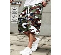 Herren Camouflage Cargo 7/10 Länge Hose, Multi-Taschen Shorts, Sommer Große Patch Taschen, Elastischer Bund mit Kordelzug, Modische Lässige Sport Hose