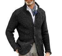 Herren Cardigan Jacke mit Stehkragen und Knöpfen und Taschen, elegante Strickjacke mit Waffelmuster, langärmelig, warm, dick, Pullover mit offener Vorderseite, Herbst und Wintermantel, Oberbekleidu