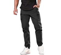 Herren-Cargo-Arbeitshose, Stretch-Cargo-Chinohose, bequeme Passform, Freizeithose, Kampfhose, mehrere Taschen, leicht, gerade Beine, Trainingshose, Jogger, Outdoorhose, Schwarz , M
