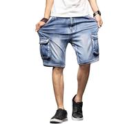 Herren Cargo-Denim-Shorts Kurze Jeans Mit Mehreren Taschen Sommer Im Freien Gewaschene Retro-LäSsige Jeans-Shorts FüR MäNner from liangduming (XL,Blau)
