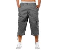 Herren Cargo Shorts 3/4 Bermuda Freizeit Hose Capri mit verschließbaren Seiten Taschen Herren Cargo Shorts Stretch Hose mit Taschen und Kordel Kurze Hose Sporthose Loose Fit Bermuda Stretch L