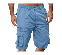 Herren Cargo Shorts Baumwolle Casual Loose Short Pants Und Work Cargo Bermuda Shorts Herren Sommer Baumwolle Herren Cargo Shorts, Loose Fit Herren Bermuda Shorts, 6 Taschen(Light blue,L)