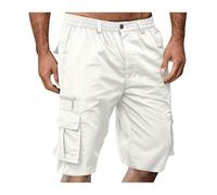 Herren Cargo Shorts Baumwolle Casual Loose Short Pants Und Work Cargo Bermuda Shorts Herren Sommer Baumwolle Herren Cargo Shorts, Loose Fit Herren Bermuda Shorts, 6 Taschen(Blanc,XXL)