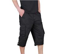 Herren Cargo Shorts Baumwolle Kurze Hosen für Men Locker Gerade Sieben-Viertel-Hose Einfarbige Passform Sweatpants Short Pants Lässig Lose Sporthose Arbeitshosen Multi Taschen Jogginghose Kurze Hose