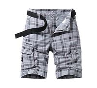 Herren Cargo-Shorts Bermuda Männer Leichte Atmungsaktiv Sommerhose Mit Taschen Männer kariert gedruckt Arbeit Shorts Loose Lässig Shorts Kurze Hosen Herren Sporthose Gr.28-36 Schwarz,Khaki,Blau,Grau L