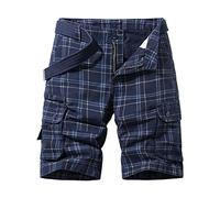 Herren Cargo-Shorts Bermuda Männer Leichte Atmungsaktiv Sommerhose Mit Taschen Männer kariert gedruckt Arbeit Shorts Loose Lässig Shorts Kurze Hosen Herren Sporthose Gr.28-36 Schwarz,Khaki,Blau,Grau L