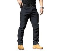 Herren Cargohose Baumwolle mit Taschen Cargo Chino Hose Männer Stretch Slim fit Lang Jogginghose Sporthose Casual Freizeithose Taille mit Kordelzug Sweatpants mit Taschen (Black, L)