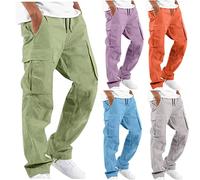 Herren Cargohose Hosen Sale Men Bunte Farben Hose Elastische Taille mit Kordelzug Freizeithose Männer mit Taschen Baumwolle Sporthose Einfarbiges Pants Lange Baggy Outdoorhose Straight Arbeitshose