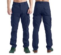 Herren Cargohose Lässige Arbeitskleidung Stretch 100% Baumwolle Freizeithose gerade 6 Taschen entspannte Passform Kampfarbeitshose Alle Größen 32W-44W (Navy Blau, 34W / 32L)