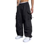 Herren Cargohosen Lang Fallschirmhosen Baggy Hose mit Taschen Y2K Sweathose mit Tunnelzug Outdoorhose 2024 Freizeithose Leichte Arbeitshosen Lässig Jogginghose Pants Streetwear(#B Black,S)