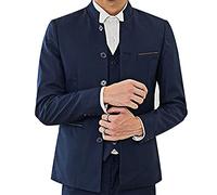 Herren Casual Anzug Blazer Jacken Stehkragen Business Sport Mäntel Jacke Slim Fit Knopf Solide Chinesische Tunika Anzüge Abschlussball, Blau, S