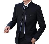 Herren Casual Anzug Blazer Jacken Stehkragen Business Sport Mäntel Jacke Slim Fit Knopf Solide Chinesische Tunika Anzüge Abschlussball, Schwarz, M