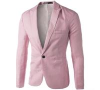 Herren Casual Blazer für Slim Fit Sport Mantel Einreihige Jacke Einfarbig Anzug Top Polyester Business Wear Casual Oberbekleidung Normale Länge für Party Hochzeit Gast (L Pink)