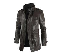 Herren Casual Bukiness Lederjacken Mantel Winter Tasche Lange Dicke Fleece PU Leder Oberbekleidung Coffee M