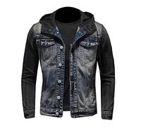 Herren Casual Denim Jacken Mit Kapuze Gespleißt Retro Jean Oberbekleidung Europäischen Stil Denim Mantel mit Tasche, 27 Vintage Farbe, XXXL