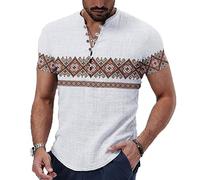 Herren Casual Henley Shirt Retro Ethnic Style Bedrucktes T Shirt Mode Sieben-Knopf-T-Shirts Bequemes Outdoor Street Top