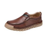 Herren Casual Leder Slip-On Loafers Stitched Boat Shoes Classic Driving Flats Lightweight Everyday Leisure Footwear, braun, 42 1/3 EU