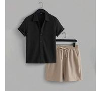 Herren Casual Set aus Waffelpique Kurzarmhemd und Shorts mit Kordelzug, geeignet für Sommer, Alltag und Urlaub