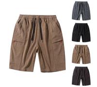 Herren Casual Shorts Leichte Strand Elastische Taille Kordelzug Tennis Hose XXL Lounge Wear Mens Chino Slim Fit Cord Baggy Jorts Stretch Weiss Leinenhose Kurz Sommer Set Cargo