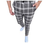 Herren Chino Hose Kariert Stoffhose Slim Fit Business Chinohose Straight Bein Schlank Beiläufige Hosen Stretch Streetwear Freizeithose