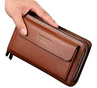 Herren-Clutch-Handtasche aus Leder, groß, lang, für Reisen, Reisepass, Business, Handy, Holster, Kreditkarten, Etui für Vater, Ehemann (braun)
