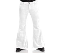 Herren Cord Hose Entspannt Vintage 60er 70er Jahre Schlaghose Stretch Passform Klassisch Bequem Ausgestellt Retro Disco Hose, Weiss/opulenter Garten, X-Groß