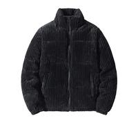 Herren Cord Puffer Jacke Einfarbig Schwarz Dicke Thermo Outwear Gepolsterte Steppjacke Stehkragen Wintermantel Langarm Outdoor Softshelljacken Baumwolle Daunenjacke Winter Arbeitsjacken, Schwarz , XL
