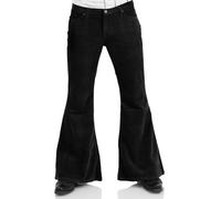 Herren Cordhose im Vintage-Stil mit Glockenunterteil, 70er Jahre, Disco, dehnbar, ausgestellte Hose, passend für 60er-/70er-Jahre-Outfits für Herren, Herren-Jeans mit Glockenunterteil, Schwarz, Klein