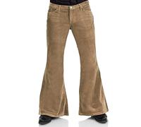 Herren Cordhose im Vintage-Stil mit Glockenunterteil, 70er Jahre, Disco, dehnbar, ausgestellte Hose, passend für 60er-/70er-Jahre-Outfits für Herren, Herren-Jeans mit Glockenunterteil, Braun2, Mittel