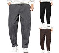 Herren-Cordhose mit weitem Bein, Cordhose, elastischer Bund, bequeme und lockere Passform, minimalistisch, einfarbig, leichte und weiche Hose mit Taschen für Herren, grau, M